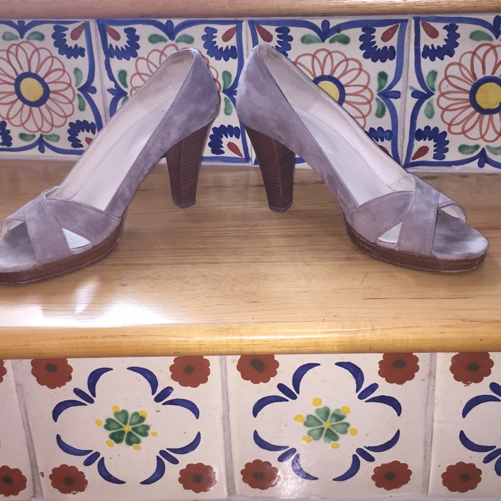 Boden Taupe Suede & Wooden Heels